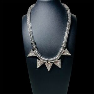 Cookie Lee Silver Crystal Triangle Statement Necklace NWT